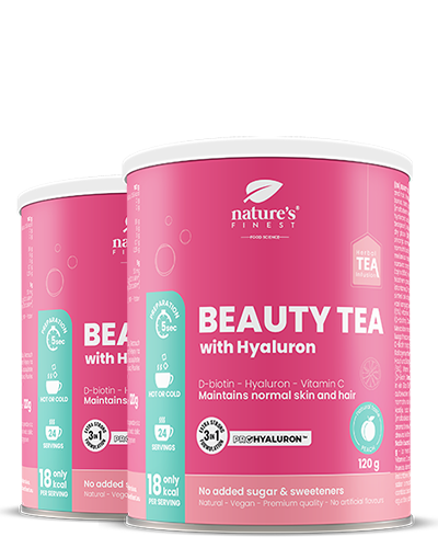 Beauty Tea With Hyaluron Und Biotin 1+1 , Hautfeuchtigkeit , Funktionaler Tee , Anti-Aging , ProHyaluron™ , Bio , Vegan , Kollagen-Boost , 240g