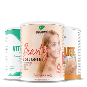 Beauty Kollagen mit Hyaluron + Vitamin C + Anti Cellulite Kaffeepeeling Paket